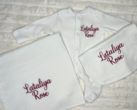 Unisex, Personalised 3 piece baby set. 100%cotton